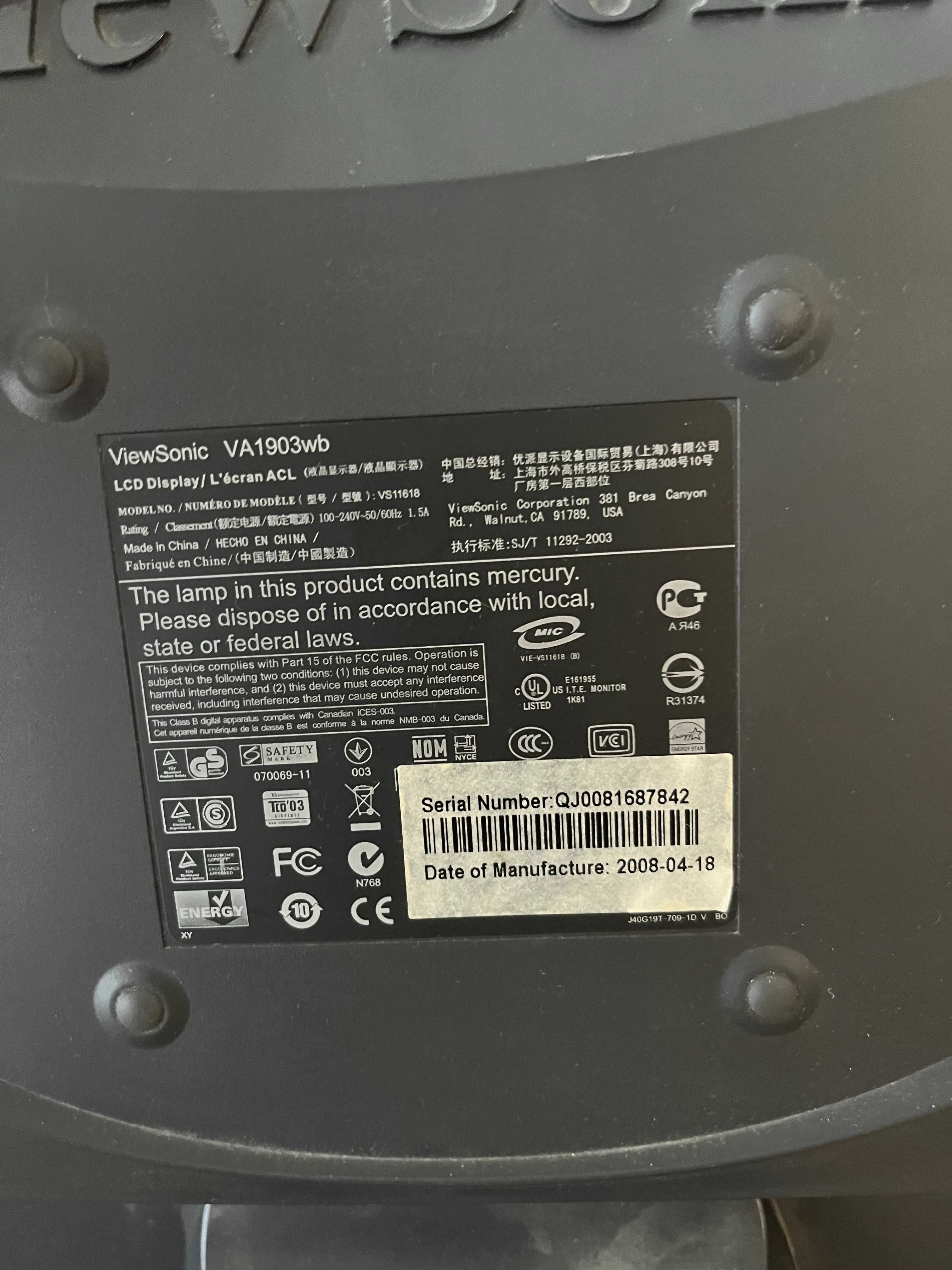 Monitor LCD ViewSonic VA1903wb