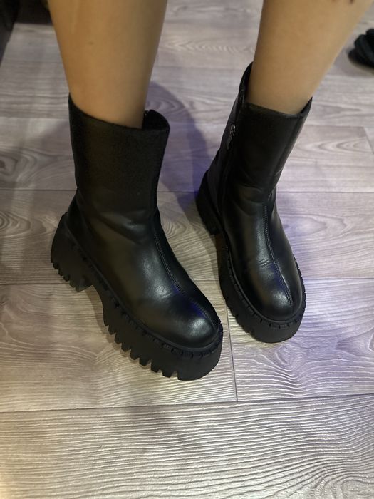 Чоботи ботфорти жіночі чорні екошкіра зима