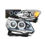 FARÓIS ANGEL EYES LED PARA BMW E60 E61 03-07 CHROME CROMADO