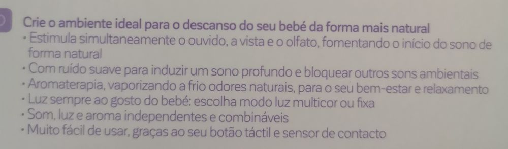 Miniland, ruído branco, luz e aromaterapia