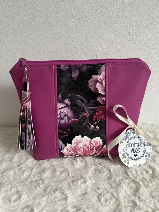 Kosmetyczka handmade różowa fuksja  duża chwost