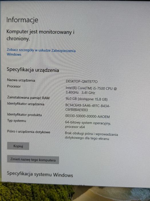ZESTAW Komputer stacjonarny i5 monitor Acer Win 10 16GB RAM 240gb SSD
