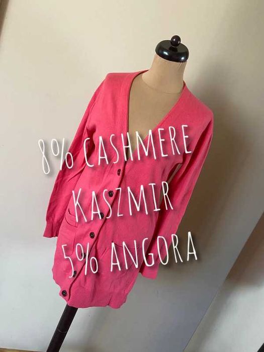 Boden dlugi sweter kardigan zapinany roz koral kaszmir welna 40 42