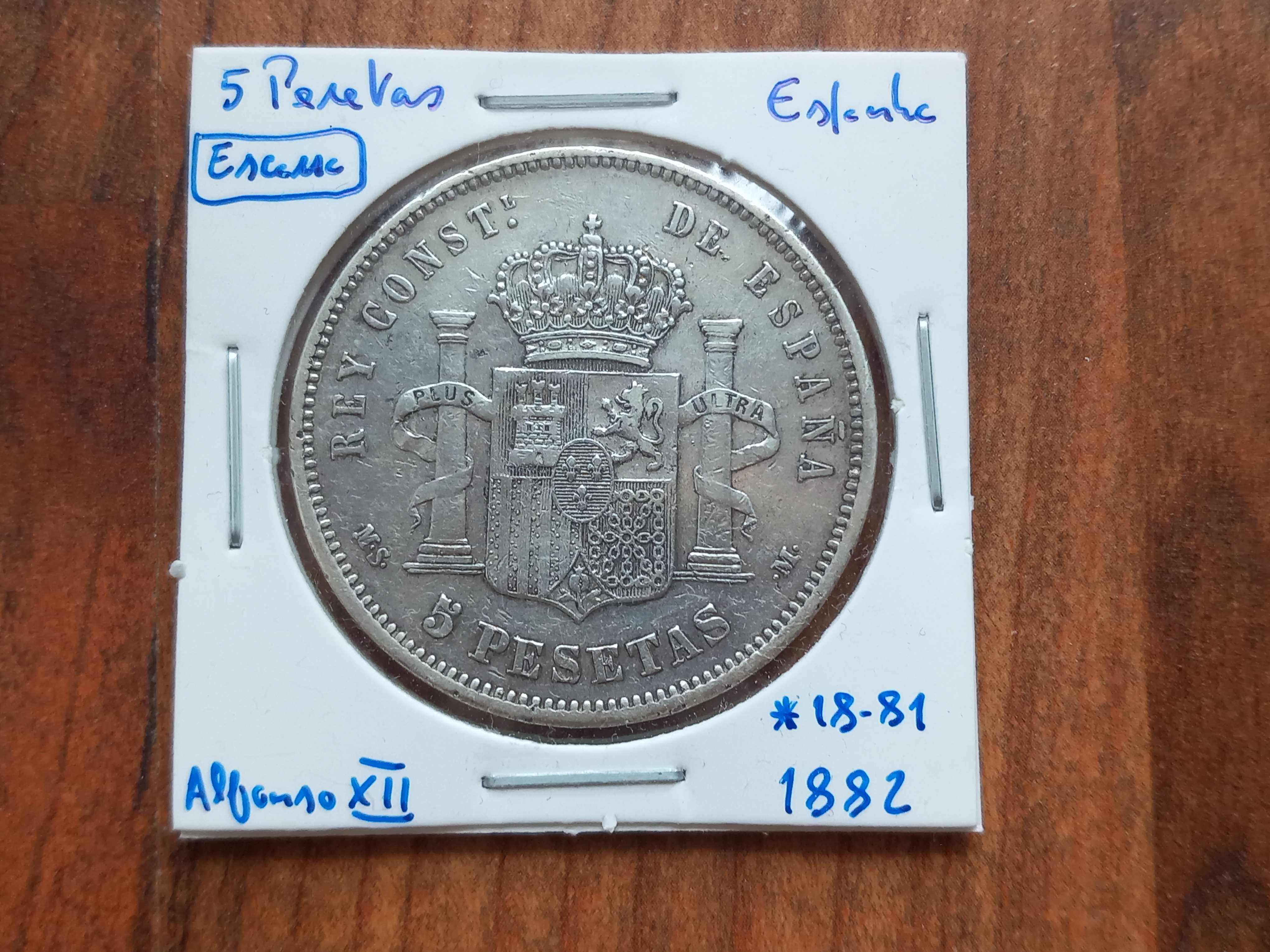 Moeda 5 Pesetas 1882 Espanha *18-81 Escassa