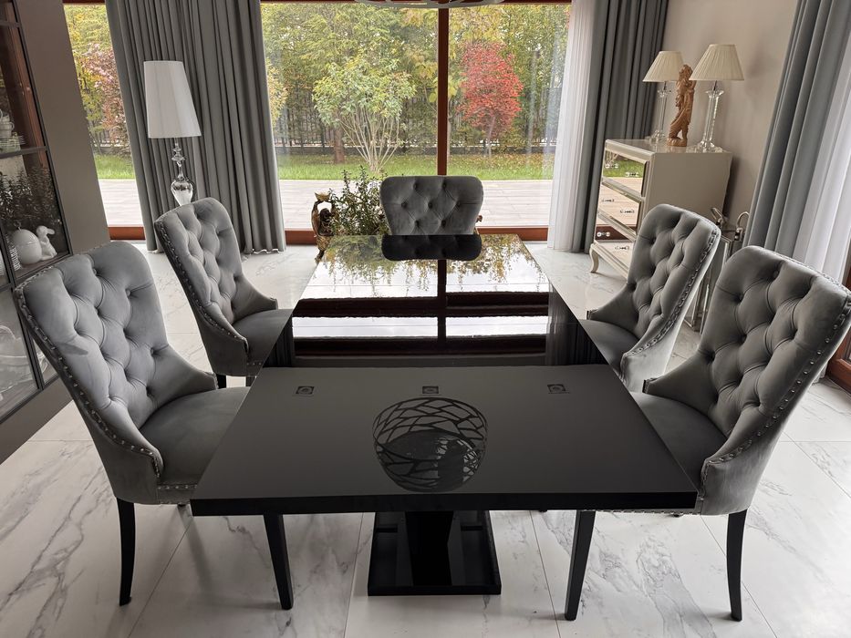 Stół Art Deco czarny lakier PREMIUM 200-240 cm dl x 90 cm szer