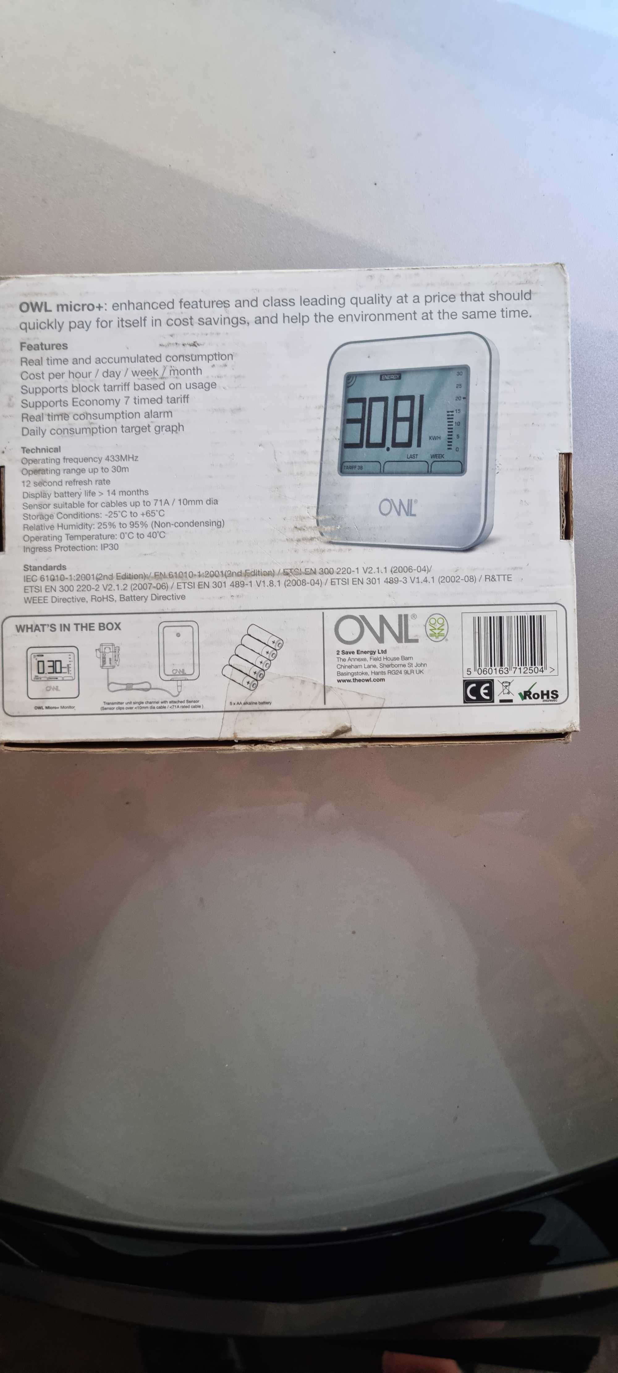 Monitor energii elektrycznej OWL Micro z alarmem zużycia KWH
