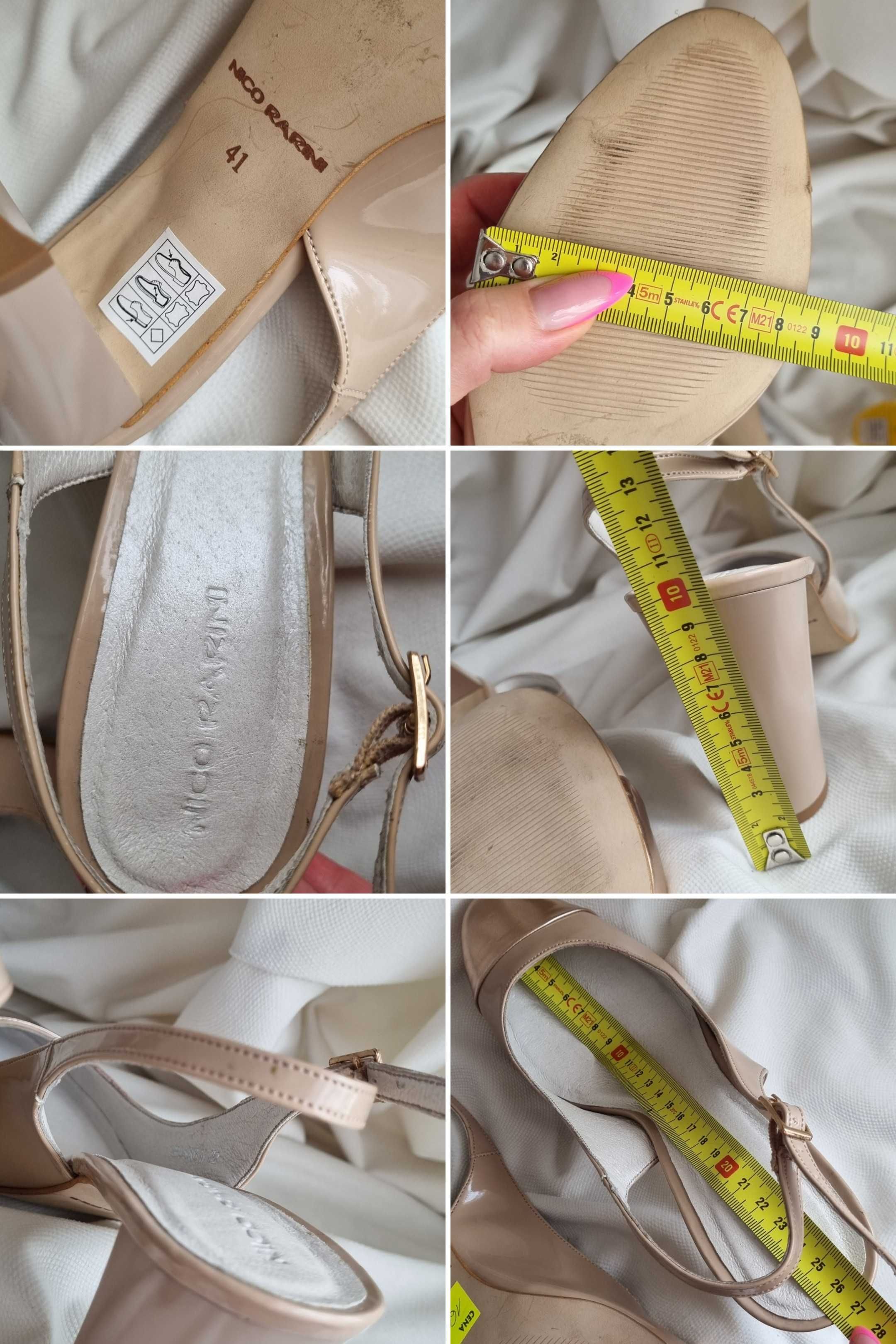 Damskie skórzane czółenka Nico Rarini typu sling back na słupku r. 41