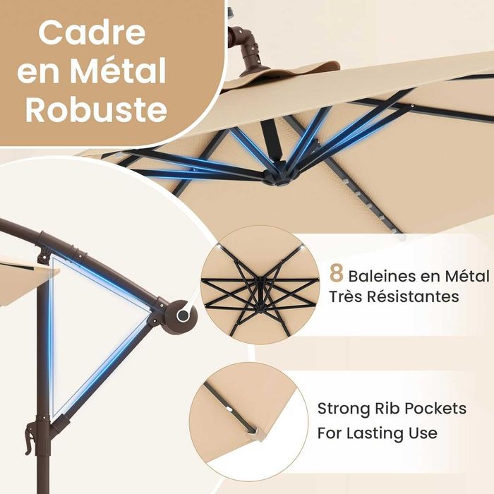 Parasol ogrodowy 300 cm z oświetleniem LED, regulacją kąta