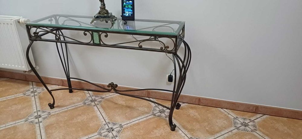 Konsola szkło mosiądź indyjski, metaloplastyka