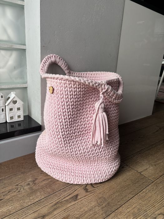 Boho sznurkowy kosz na pranie zabawki hand made duży