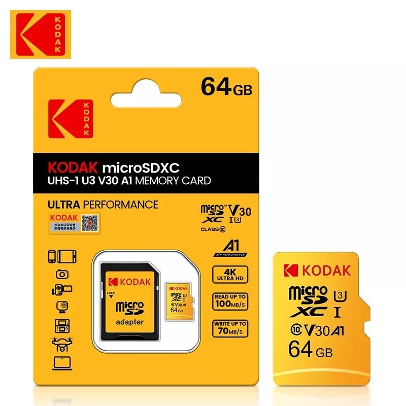 Карта пам'яті  MicroSD Kodak 64GB U3, A1 class 10