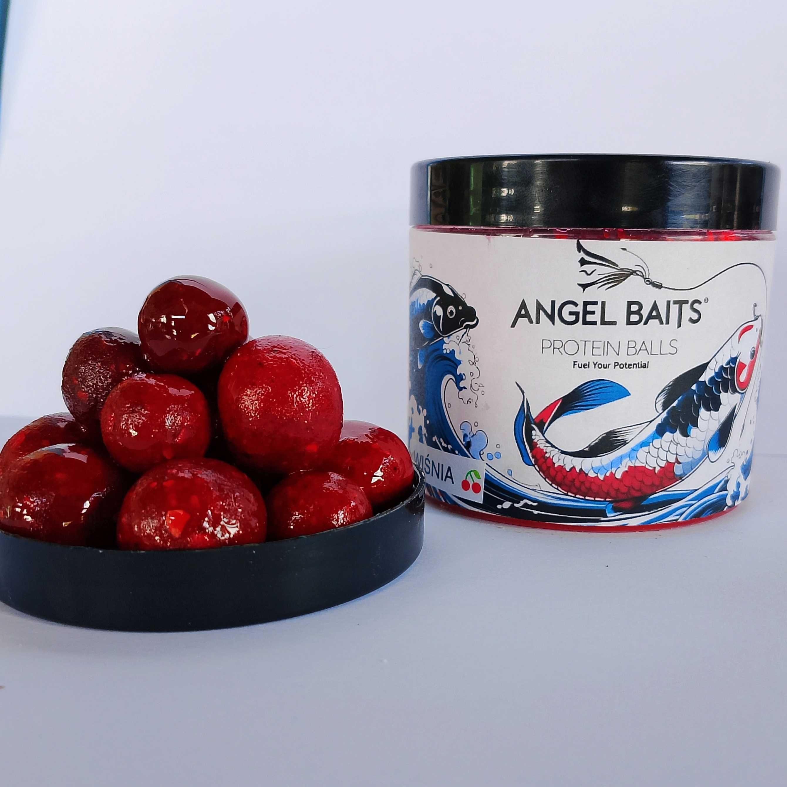WIŚNIA kulki proteinowe haczykowe z dipem ANGEL BAITS