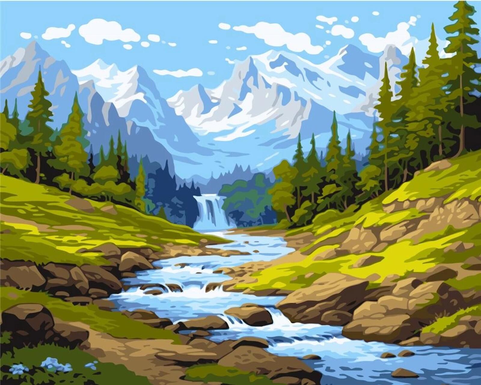 Malowanie po numerach - Strumień w górach 40x50cm Ideyka folia,