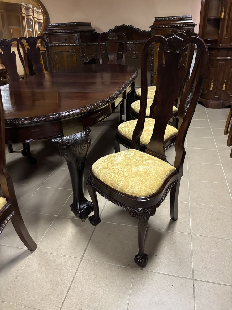 Stylowy Zestaw Mebli Stół 10 Krzeseł Komoda Chippendale Londyn odnowio