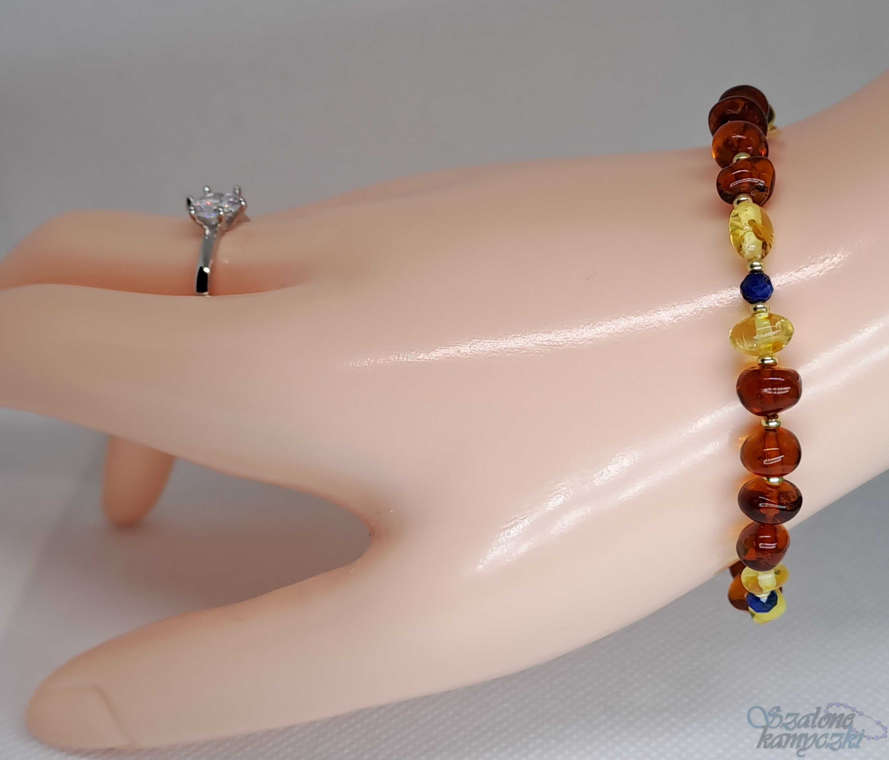 Bransoletka bursztyn koniak, cytrynka, lapis lazuli