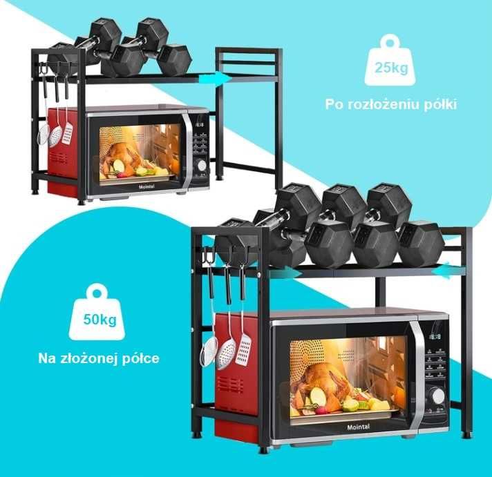 PÓŁKA regulowana STOJAK do kuchni na MIKROFALÓWKĘ kuchenna +6 haczyków