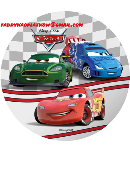 Opłatek/wafel    na tort Gruby średnica 20 cm.  Auta wyścig samochody