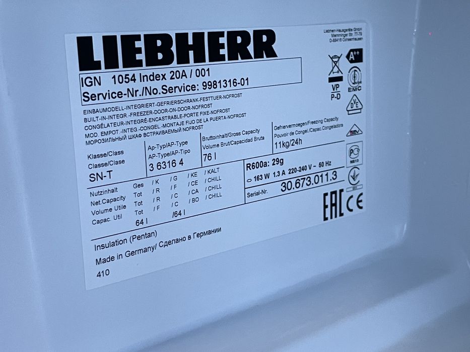 Вбудована Морозильна камера Liebherr IGN 1054 | Під стільницю 3 ящика