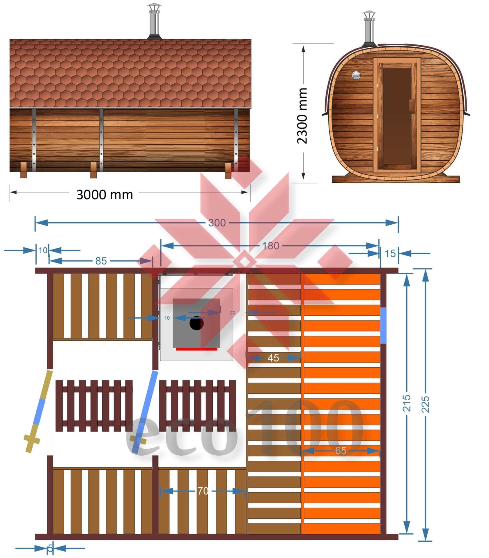 Sauna beczka ogrodowa sauna kwadratowa 3m z przedsionkiem. Ruska bania