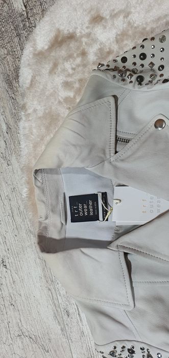 Zara kurtka ramoneska skóra naturalna dżety jasna M