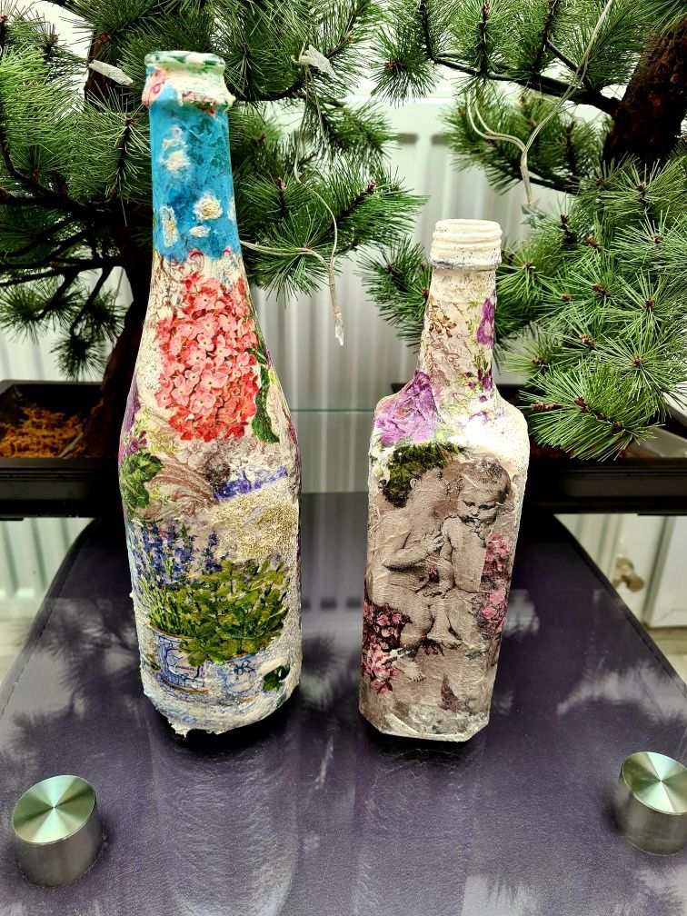 Decoupage dekoracyjne butelki malowane