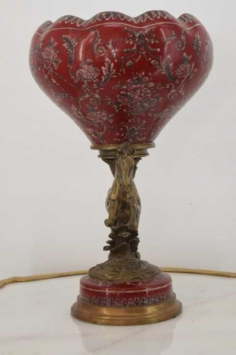 Porcelanowy Puchar Wazon - Czerwona Waza - Porcelana + Brąz - Koń -