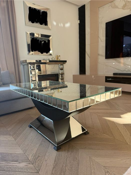 Kominek lawa glamur stolik kawowy komplet lustrzany