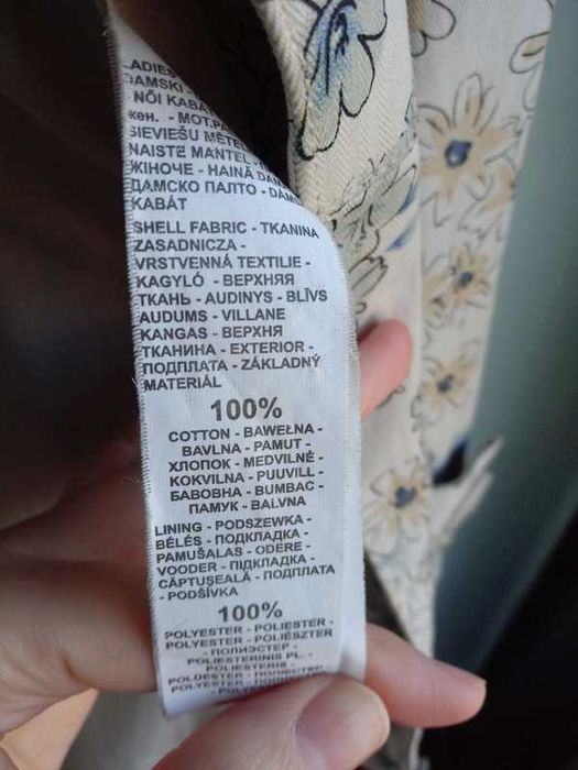 Płaszcz trencz wiosenny w kwiaty cropp, S, 36, bawełniany beżowy