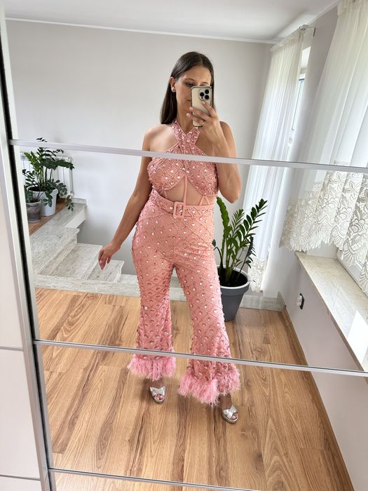 Nowy kombinezon cekinowy ASOS luxe rozmiar 40 wesele cekiny pióra