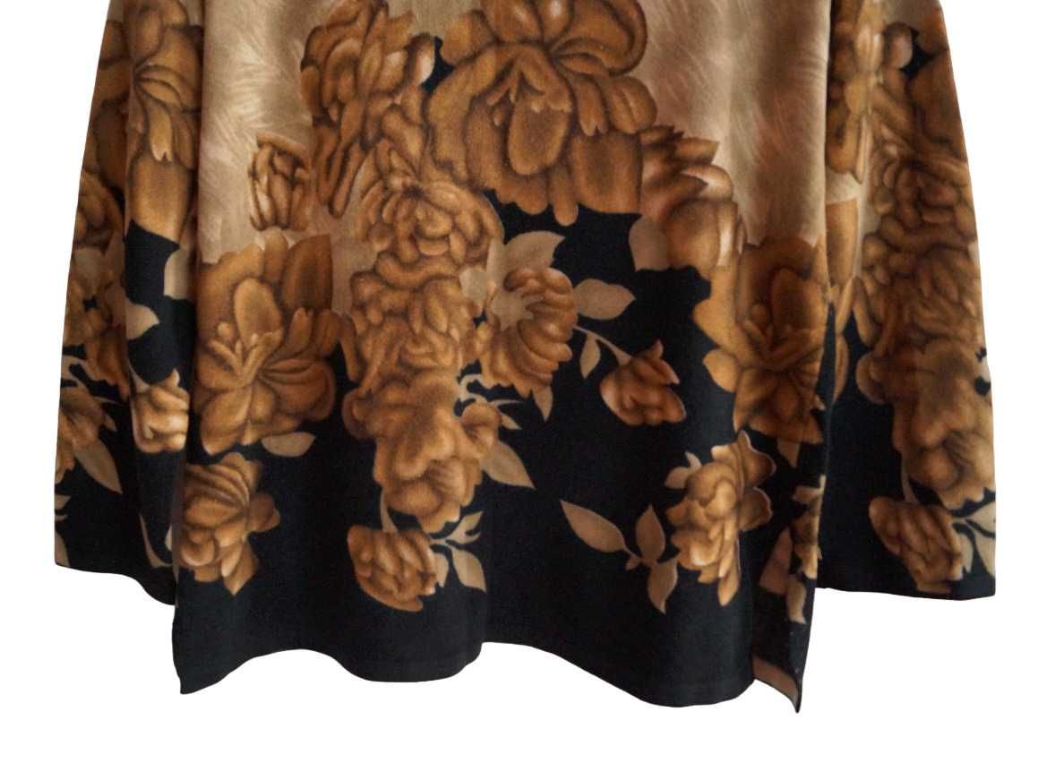 Sweter brązowy mazany kwiaty PLUS SIZE