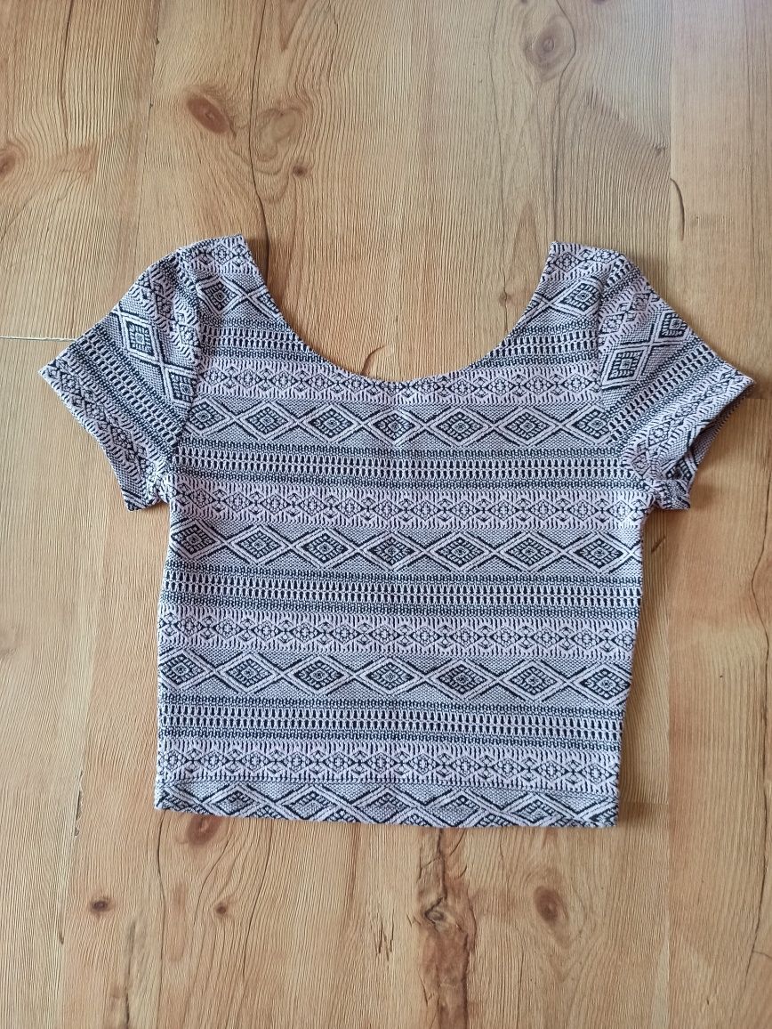 Wzorzysty crop top z krótkim rękawem H&M 34 XS