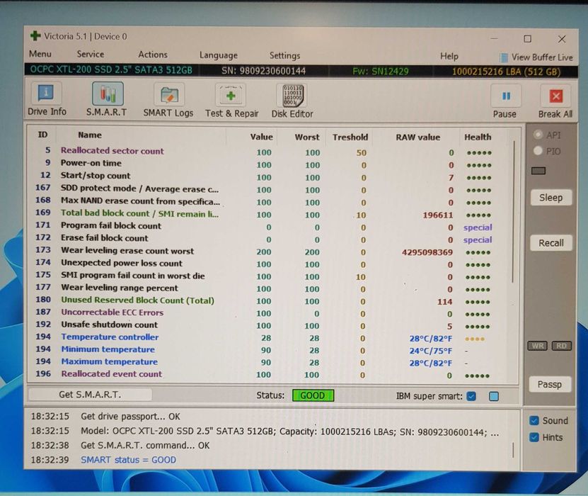 512GB SSD OCPC XTL-200 3D NAND (TLC) SATAIII 2.5" виставочний образец.