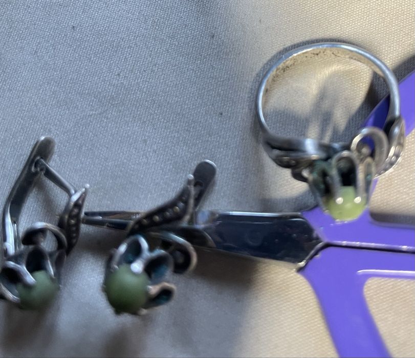 Сережки серебряные  комплект с бирюзой