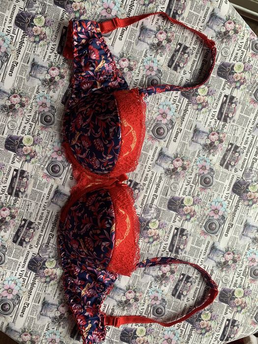 Бюстгалтер бюст лиф красный натуральный цветы яркий атлас хлопок 75С