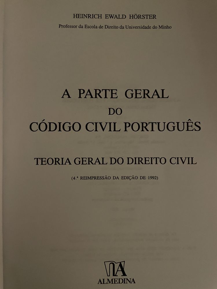 A Parte Geral do Código Civil Português: Teoria Geral do Direito Civil