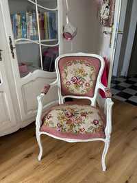 Krzesło Ludwig dąb gobelin róże Shabby Chic