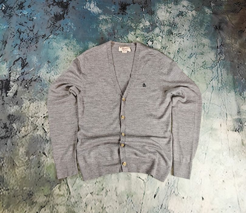 Kardigan męski szary Penguin 100% merino wool | Rozmiar M | Stan ideal