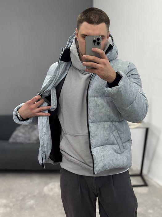 Теплая Куртка с капюшоном (S,M,L,XL) Пуховик Navi серый