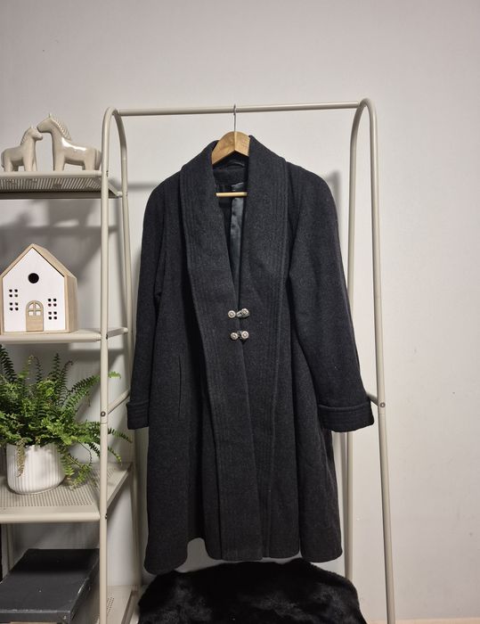 Ciemnoszary płaszcz wełniany Marks & Spencer M – elegancki, 80% wełny