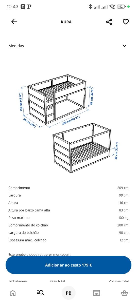 Cama criança IKEA modelo KURA