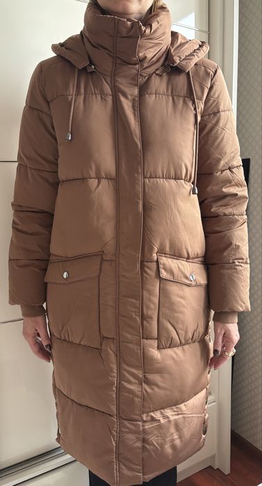 Plaszcz pikiwany zimowy kaffe r. 38 kurtka długa karmel