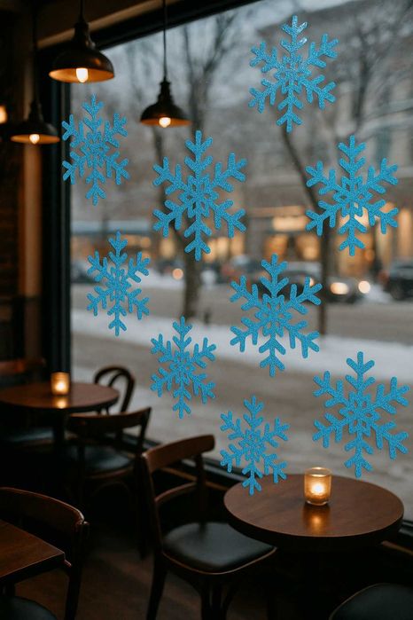 Наліпки "Сніжинки" для новорічного декору вітрин, для дому та вікон