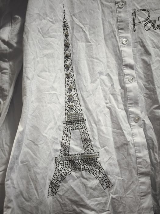 Luizza biała koszula damska 2XL z Wieżą Eiffla i kryształami