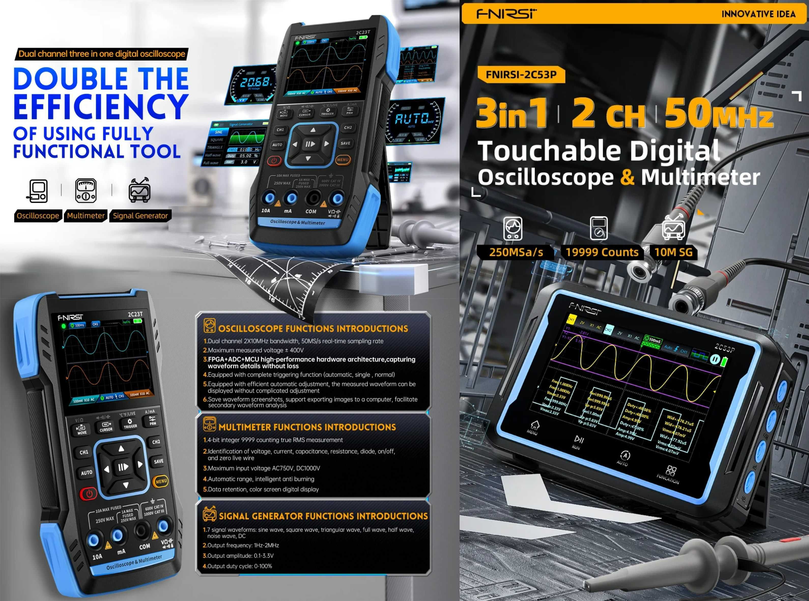 FNIRSI 2C23T и 2C53P осциллограф 2 канала, сигнал генератор, тестер