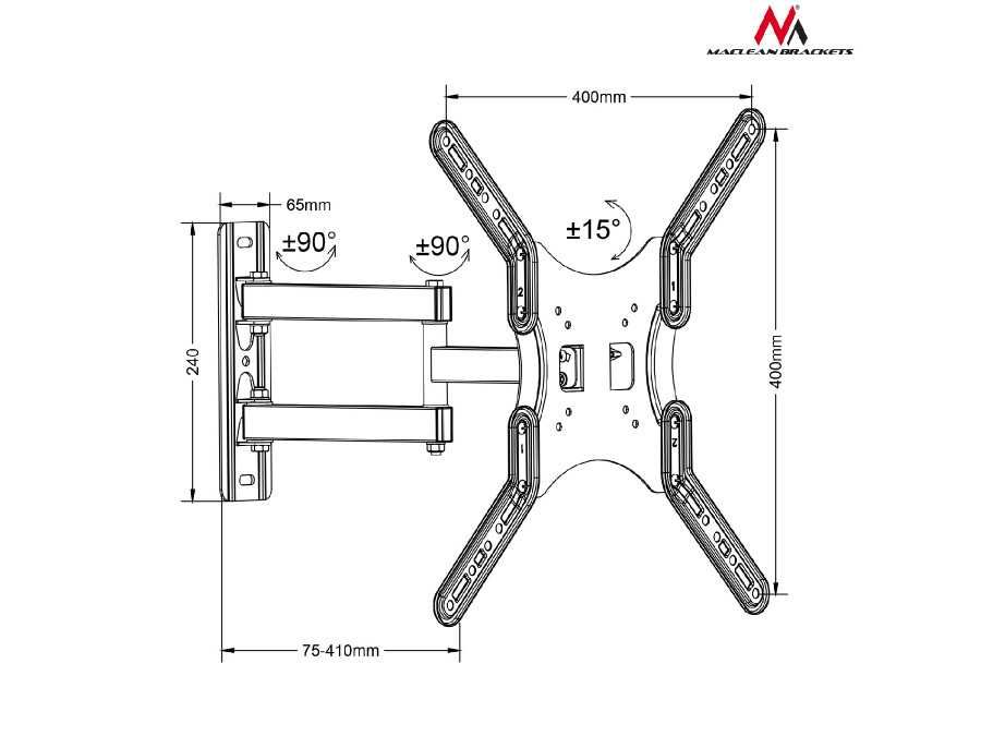 Obrotowy uchwyt do TV LED LCD 13-55' 30KG 400x400 Maclean MC-759