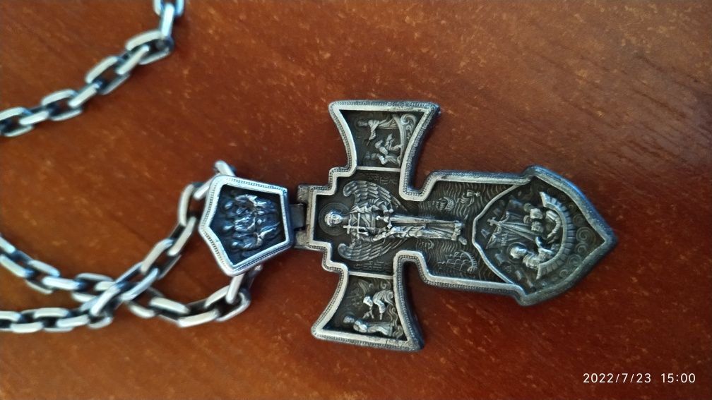 Крест, двухсторонний, якорь, Бисмарк, серебро, цепочка, 925 проба
