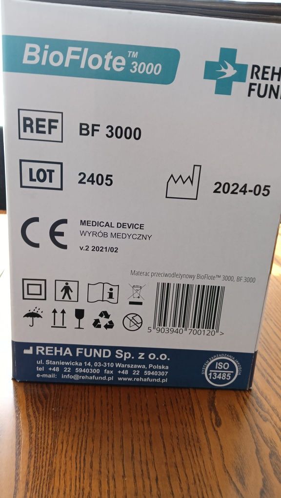 *NOWY*Materac przeciwodleżynowy rurowy REHA FUND BioFlote 3000.