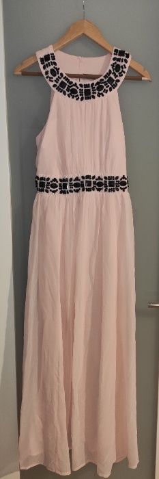 Różowa wieczorowa sukienka maxi ozdobne kamienie 40/L