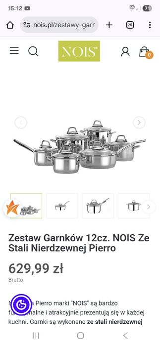 Nowy Zestaw Garnków 12cz Nois ze stali nierdzewnej Pierro