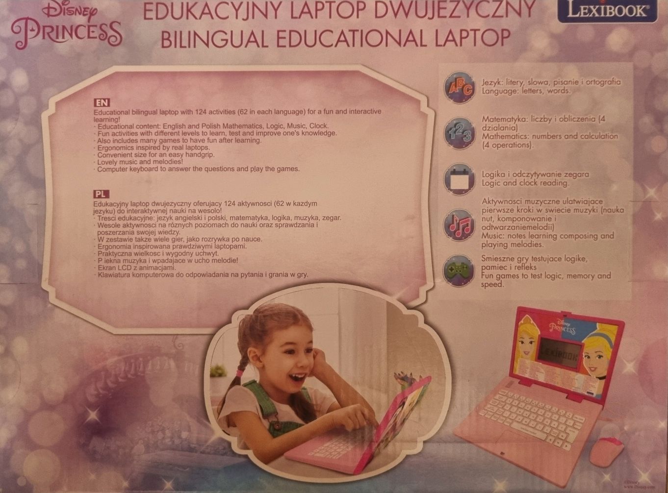 Lexibook laptop edukacyjny polsko-angielski  -motyw księżniczki disney